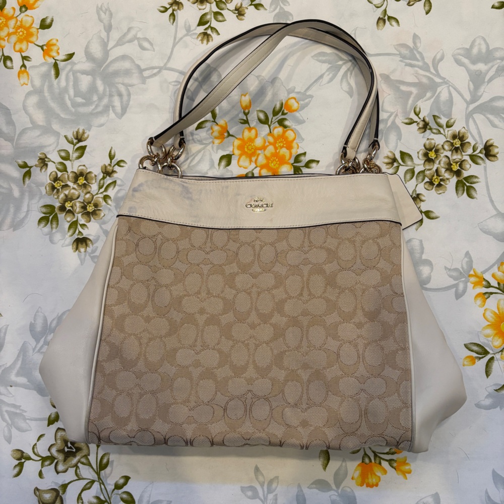 Coach Beige and White Lexy Shoulder Bag